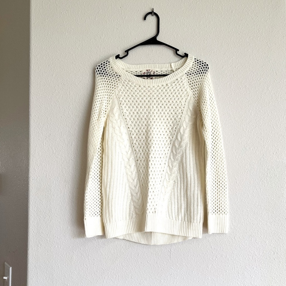 Hippie Rose Cream/White Knit Perforated Sweater